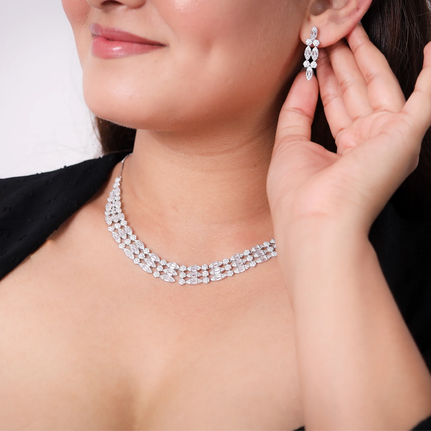 CZ Stone Cluster Necklace Set