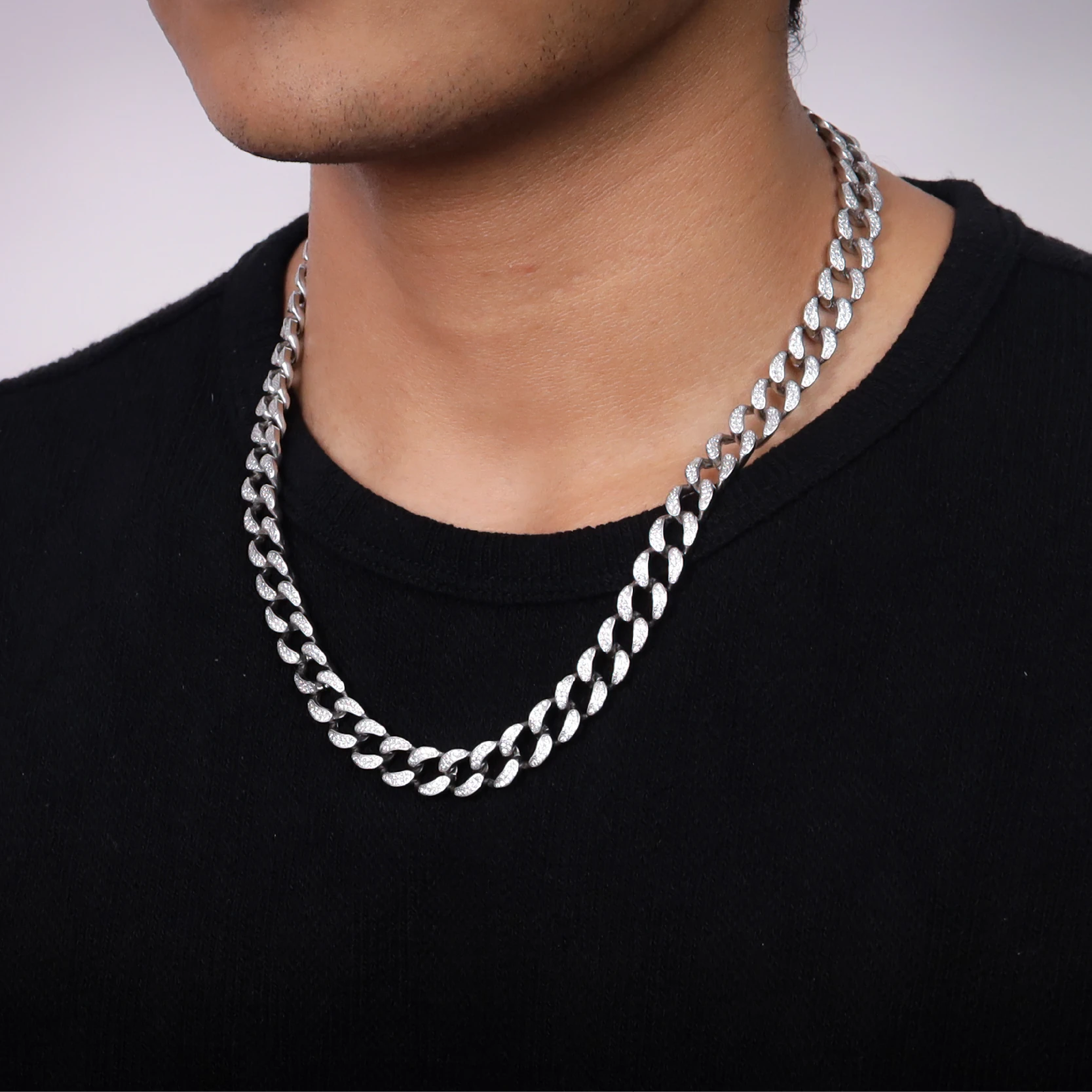 Frosted Silver Cuban Link Chain