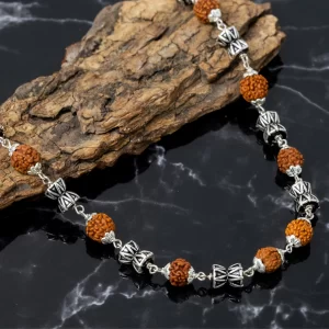DAMRU RUDRAKSH MALA (MADE WITH PURE 925 STERLING SILVER)