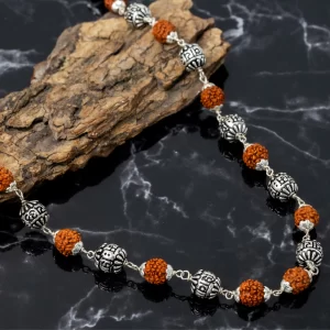 OM NAMAH SHIVAYA RUDRAKSH MALA (MADE WITH PURE 925 STERLING SILVER)