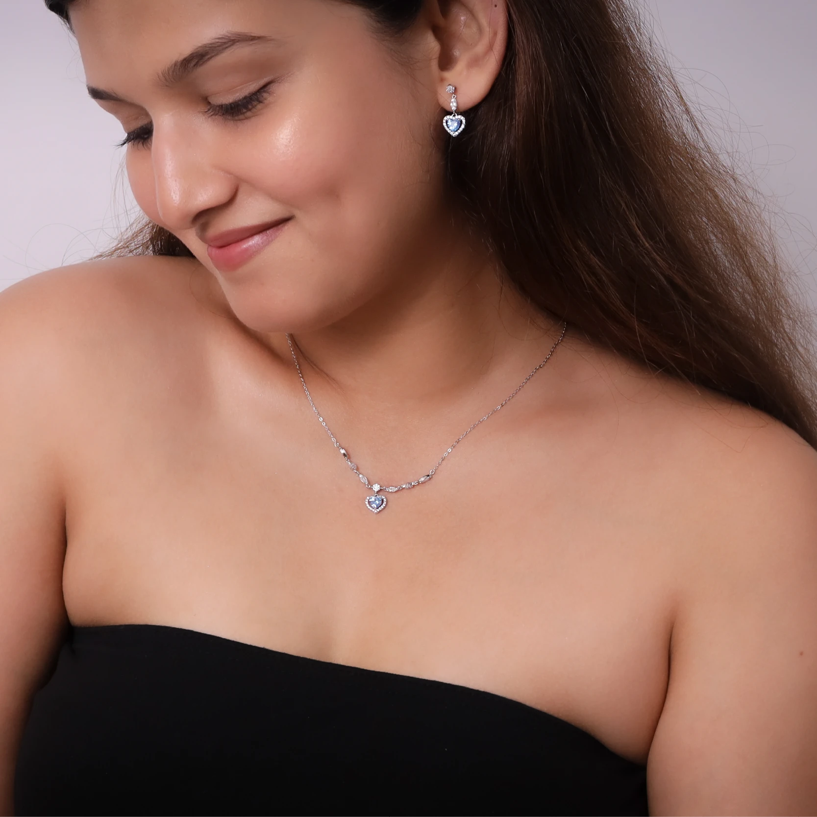Blue Heart Spark Pendant Chain Set