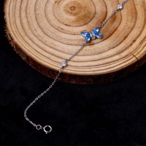 Blue Butterfly Charm Bracelet (MADE WITH PURE 925 STERLING SILVER) HER