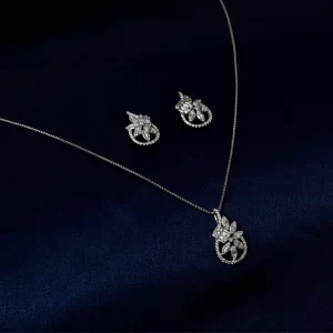 Silver Leaf Bloom Pendant Chain Set