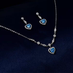 Blue Heart Spark Pendant Chain Set