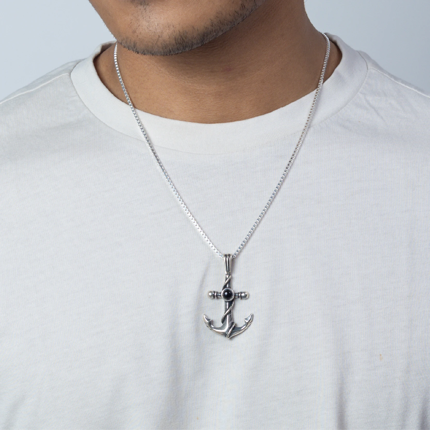 Anchor Pendant with Black Onyx Stone