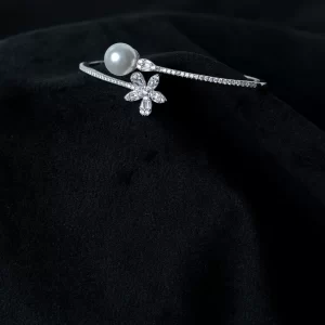 Silver Floral Pearl Cuff Kada (MADE WITH PURE 925 STERLING SILVER) HER