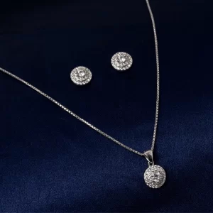 Classic Halo Solitaire Pendant Chain Set (MADE WITH PURE 925 STERLING SILVER)