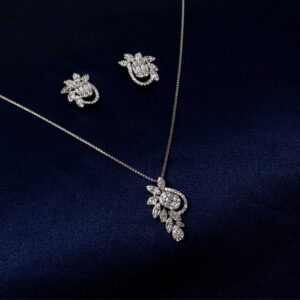 Sparkling Floral Cluster Pendant Chain Set (MADE WITH PURE 925 STERLING SILVER)