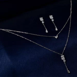 Radiant Crystal Drop Cascade Pendant Chain Set (MADE WITH PURE 925 STERLING SILVER)